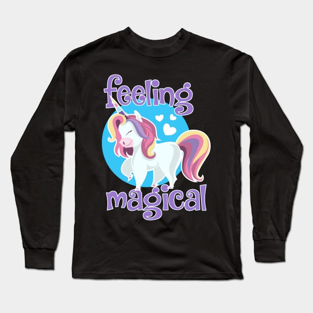 Feeling Magical Cute Unicorn Long Sleeve T-Shirt by CeeGunn